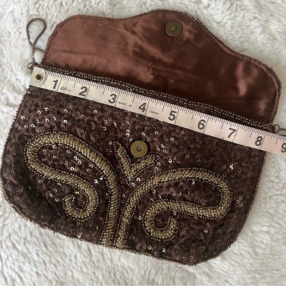 NWOT Brown Hand Beaded Mini Purse - Picture 5 of 9